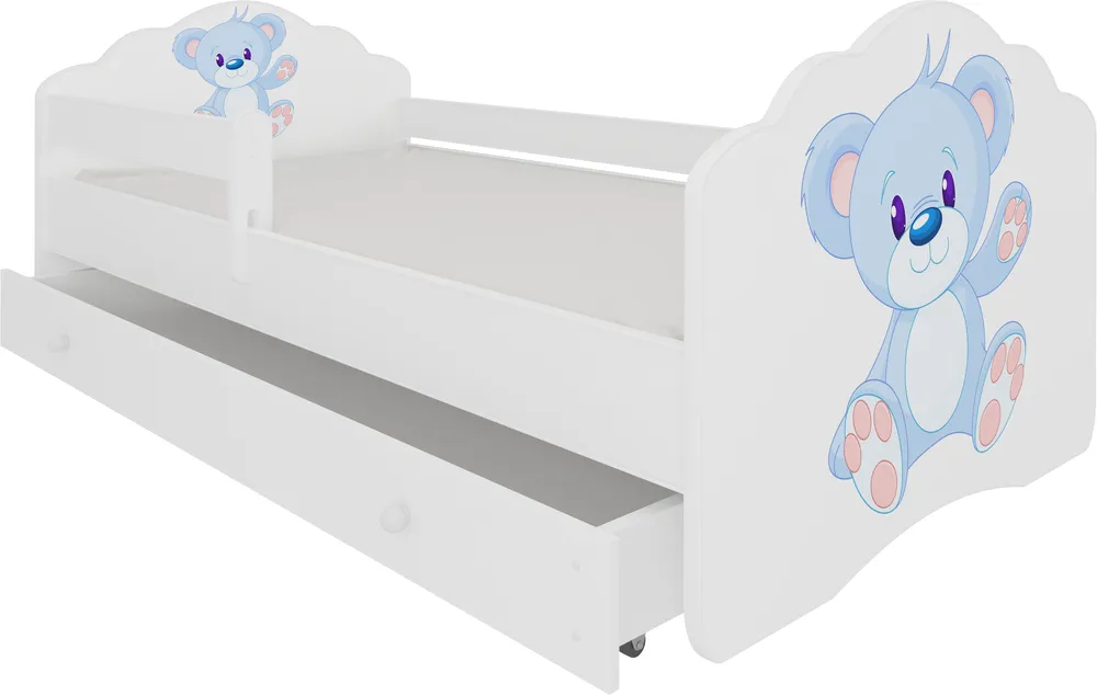 Postel s matrací, zábrankou a zásuvkou Casimo Blue Bear 160 cm