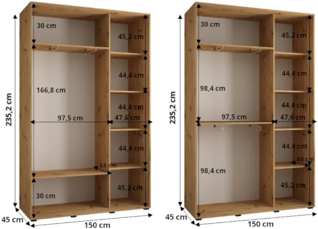 Szafa przesuwna z lustrem Davos 5 150 45 cm głębokości