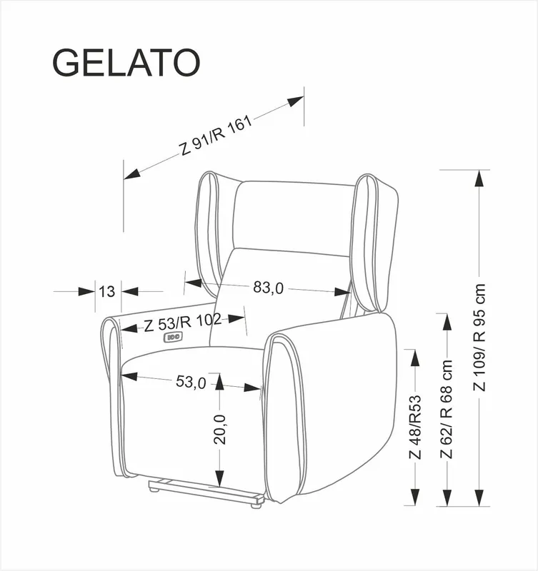 Křeslo Gelato s elektrickou rozkládací funkcí