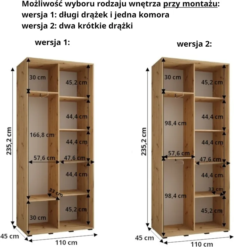 Szafa przesuwna z lustrem Davos 5 230 45 cm głębokości