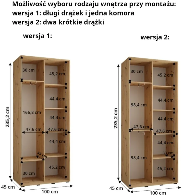 Skriňa s posuvnými dverami vysoká Dakota 8 100 hĺbka 45 cm výška 235,2 cm