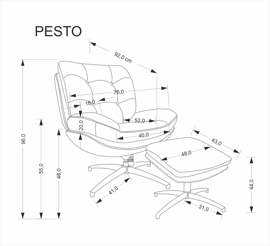 Fotel Pesto obrotowy z podnóżkiem i funkcją kołyski 