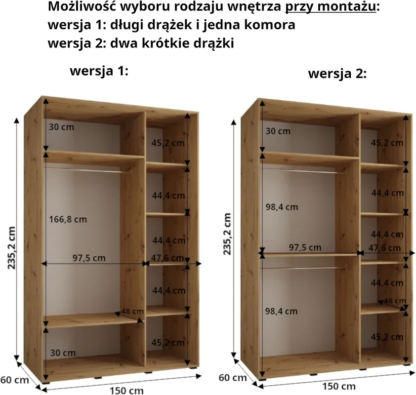 Szafa przesuwna z lustrem wysoka Davos 3 300 głębokość 60 cm