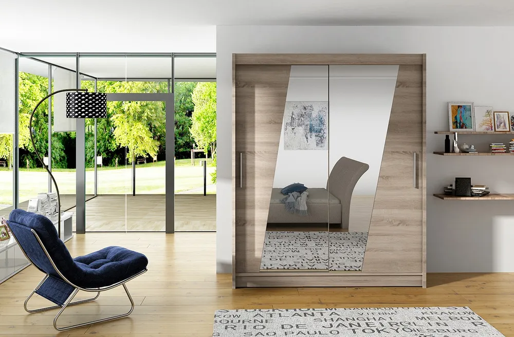 Šatní skříň s posuvnými dveřmi se zrcadlem Bolton 150 cm
