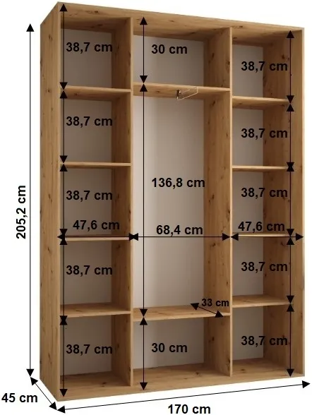 Posuvná skříň se zrcadlem Cannes 5 170 hloubka 45 cm
