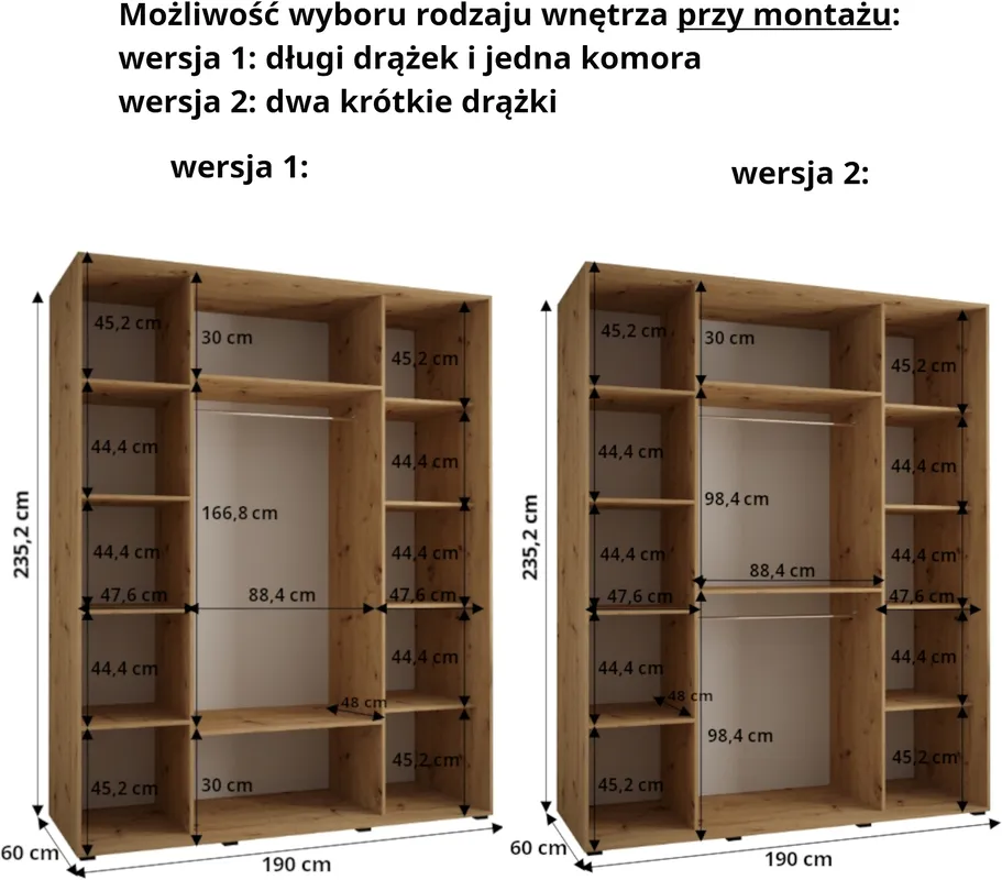 Szafa przesuwna z lustrem wysoka Davos 3 190 głębokość 60 cm