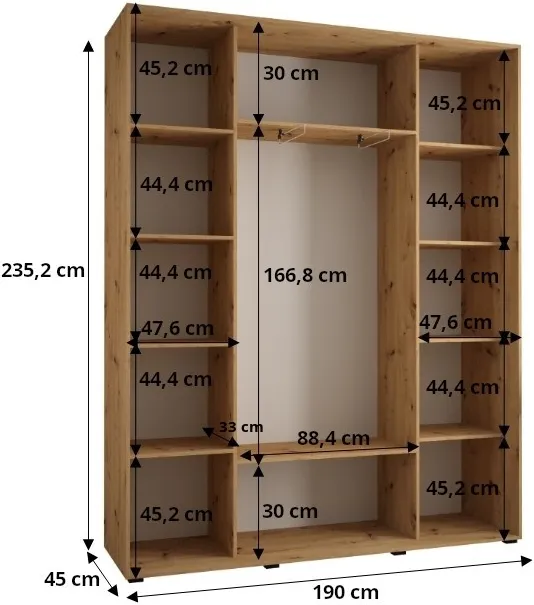 Skriňa s posuvnými dverami so zrkadlom Davos 7 190 cm 45 cm