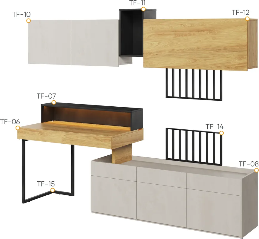 Nowoczesny zestaw z biurkiem i szafkami do pokoju młodzieżowego Teen Flex