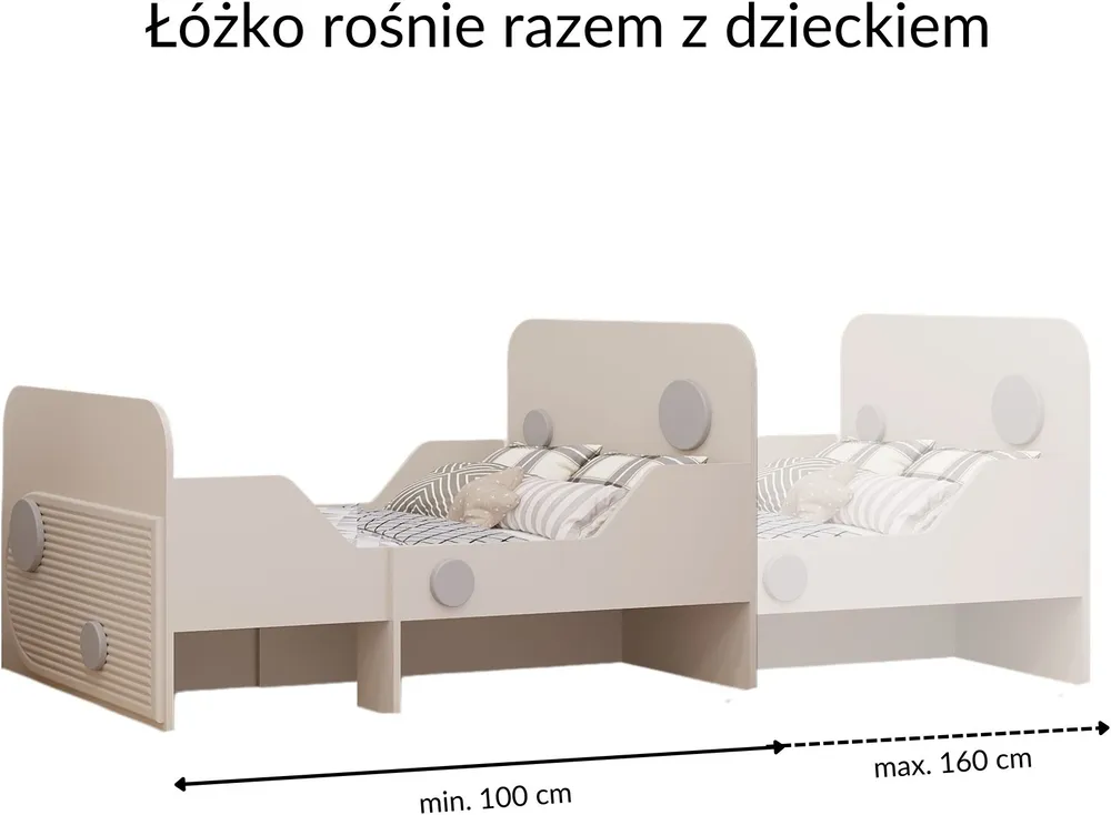Łóżko Ping rozsuwane ze stelażem 80x100-160 