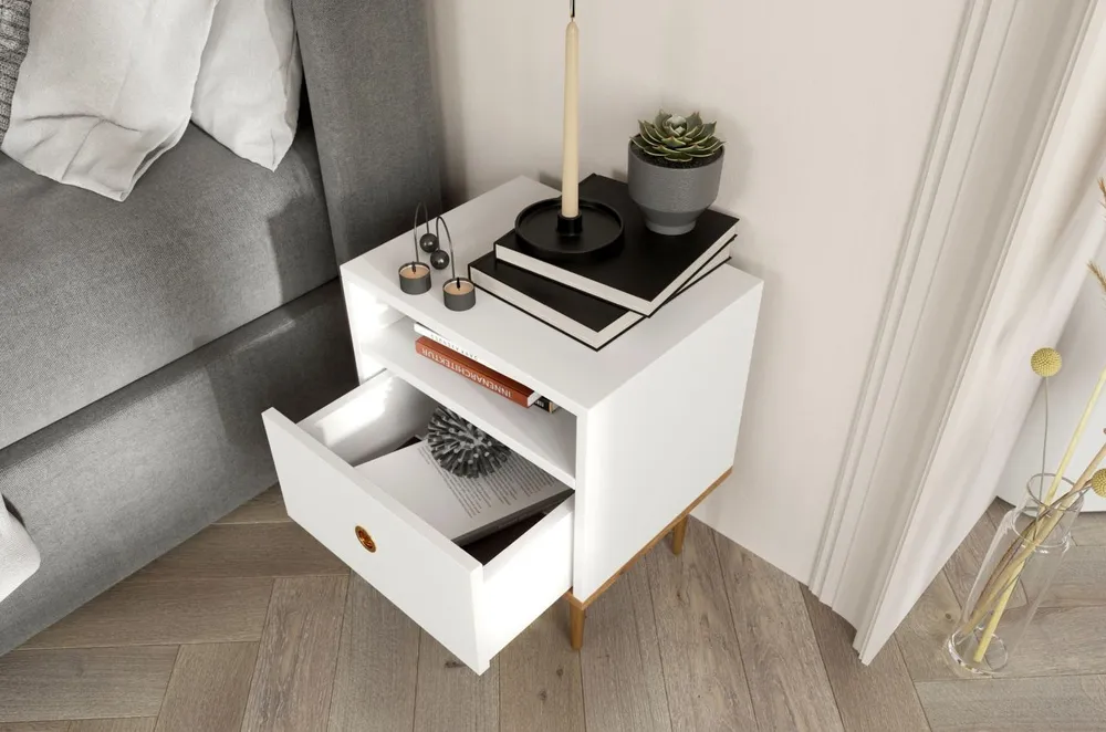 Bílý moderní noční stolek do ložnice Harmoni