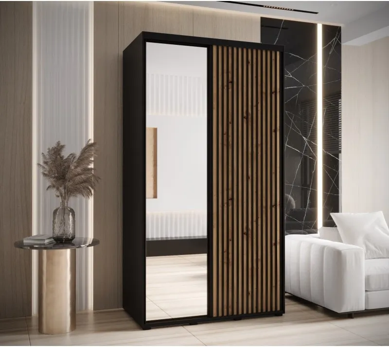 Šatní skříň s posuvnými dveřmi a zrcadlem Lanko 2 140, hloubka 60 cm
