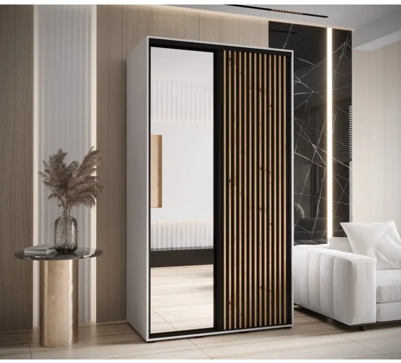 Šatní skříň s posuvnými dveřmi a zrcadlem Lanko 2 140, hloubka 60 cm