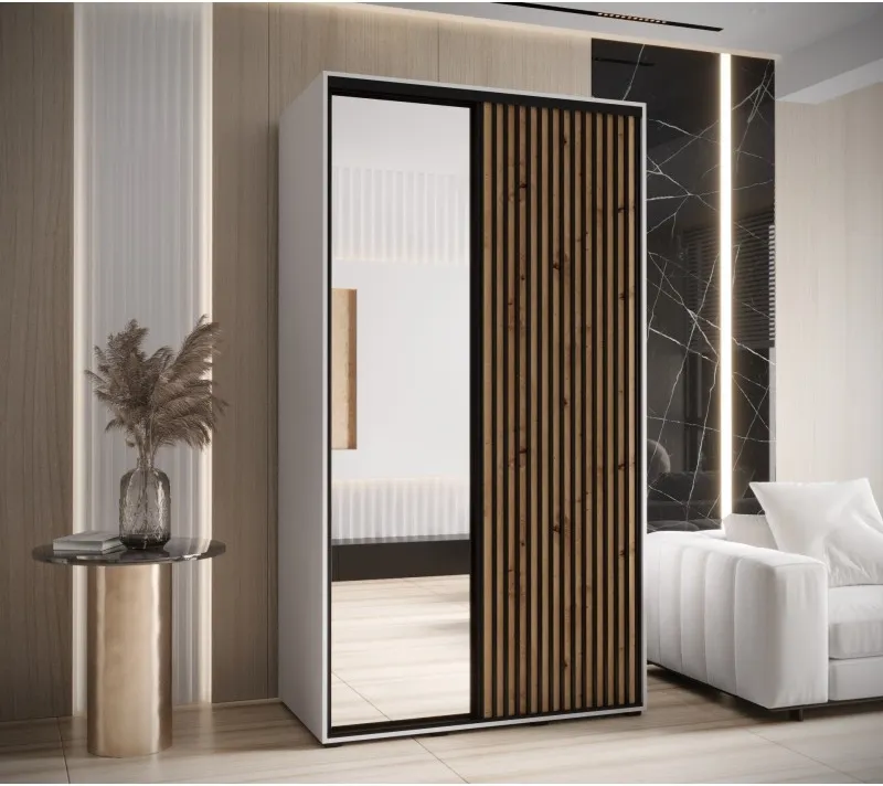 Šatní skříň s posuvnými dveřmi a zrcadlem Lanko 2 140, hloubka 60 cm