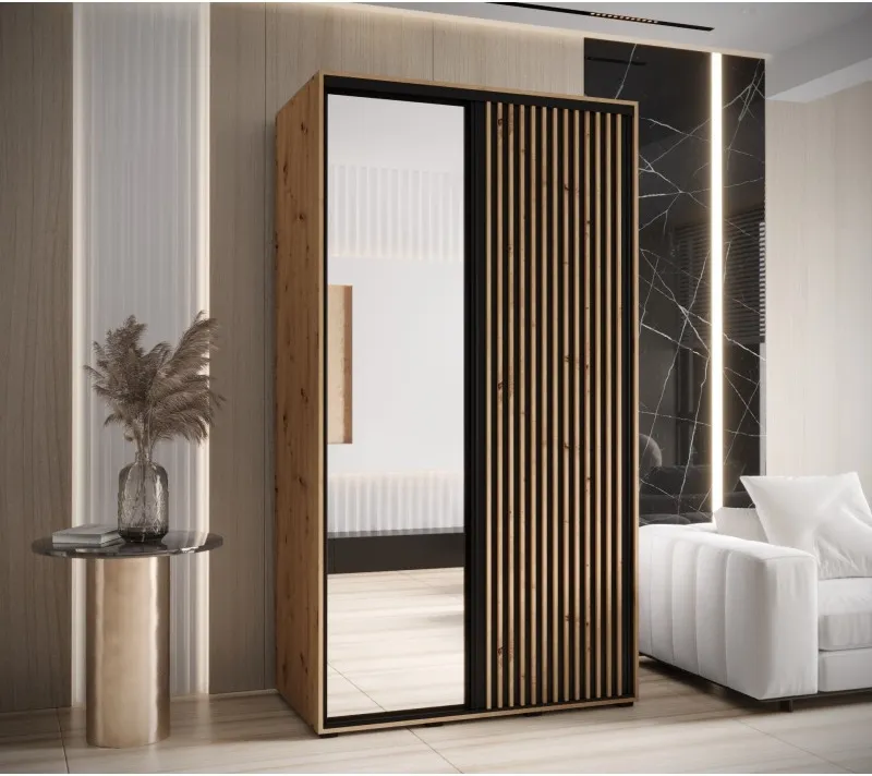 Šatní skříň s posuvnými dveřmi a zrcadlem Lanko 2 140, hloubka 60 cm