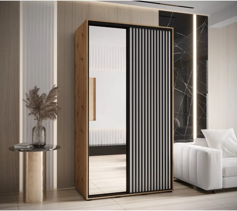 Šatní skříň s posuvnými dveřmi a zrcadlem Lanko 2 140, hloubka 60 cm