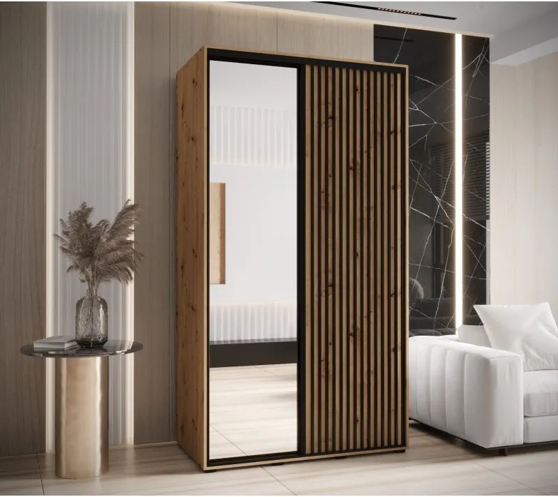 Šatní skříň s posuvnými dveřmi a zrcadlem Lanko 2 140, hloubka 60 cm
