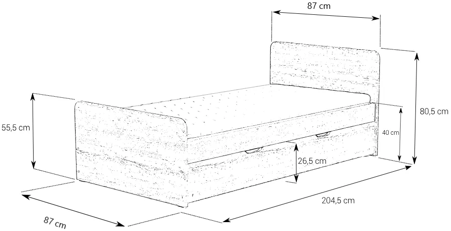 Posteľ 80208 so zdvíhacím roštom a úložným priestorom 80x200 cm