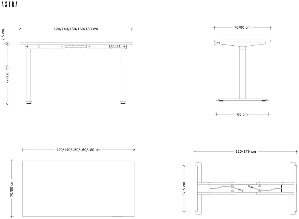 Biurko Astra z elektryczną regulacją wysokości