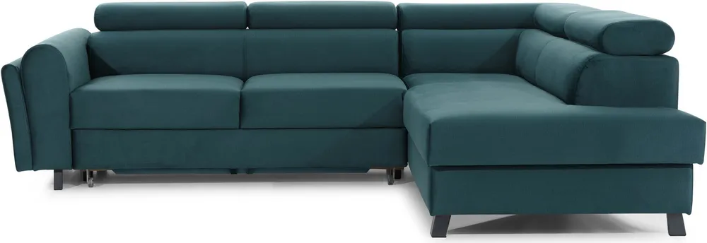 Narożnik prawy Kairos z funkcją spania typu delfin i pojemnikiem na pościel