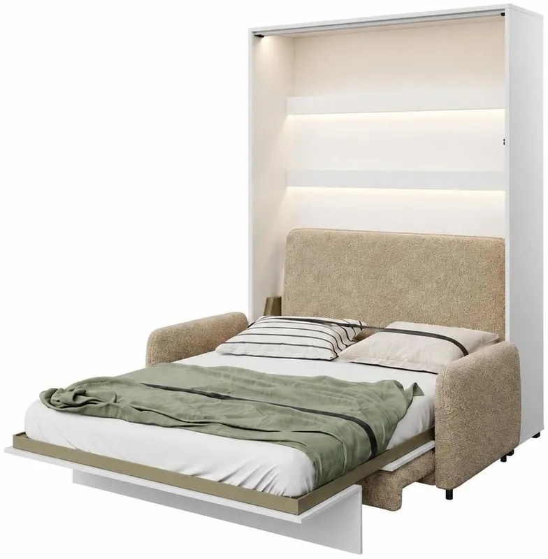 Sklápěcí postel s pohovkou 140 svislá Bed Concept v barvě Alpská bílá