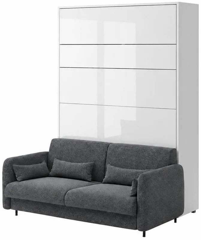 Sklápěcí postel vertikální 140 v barvě bílý lesk s pohovkou Bed Concept
