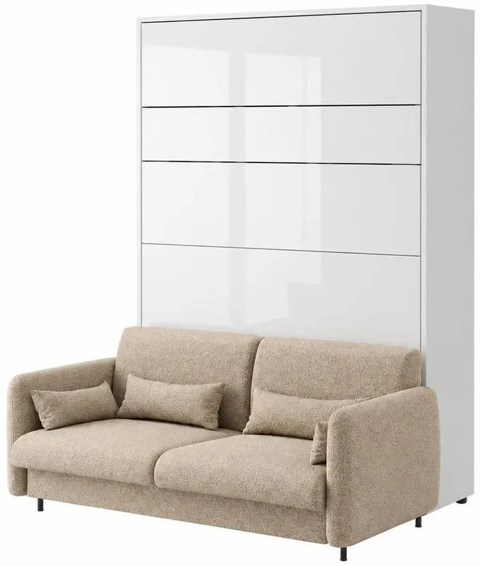 Sklápěcí postel s pohovkou 140 svislá Bed Concept v barvě Bílý lesk