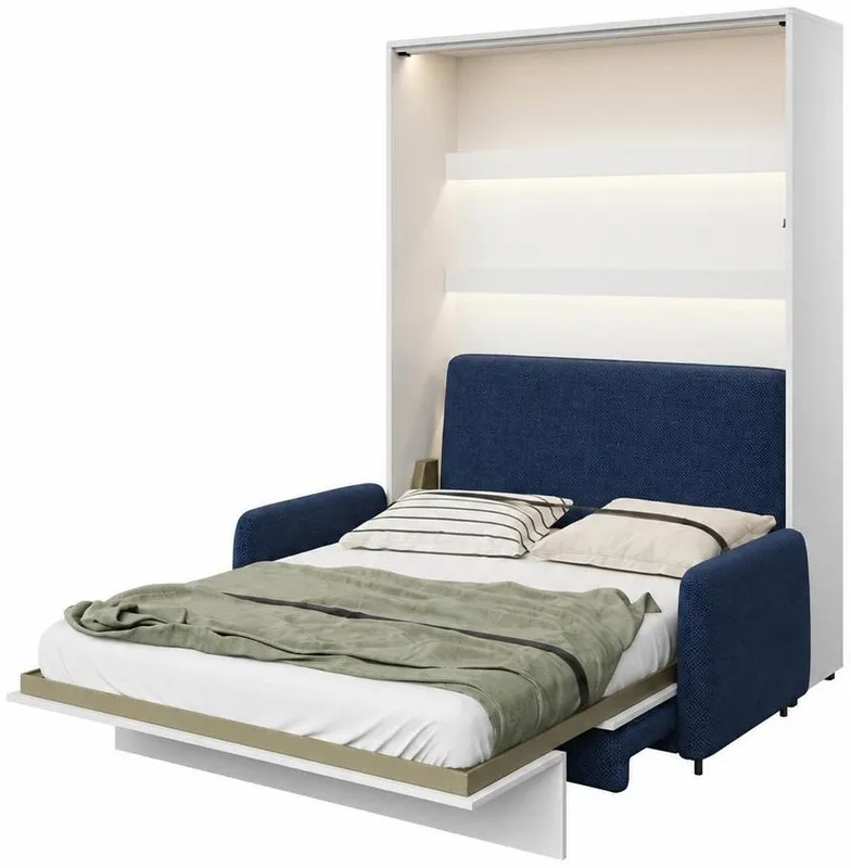 Sklápěcí postel s pohovkou 160 svislá Bed Concept v barvě Alpská bílá