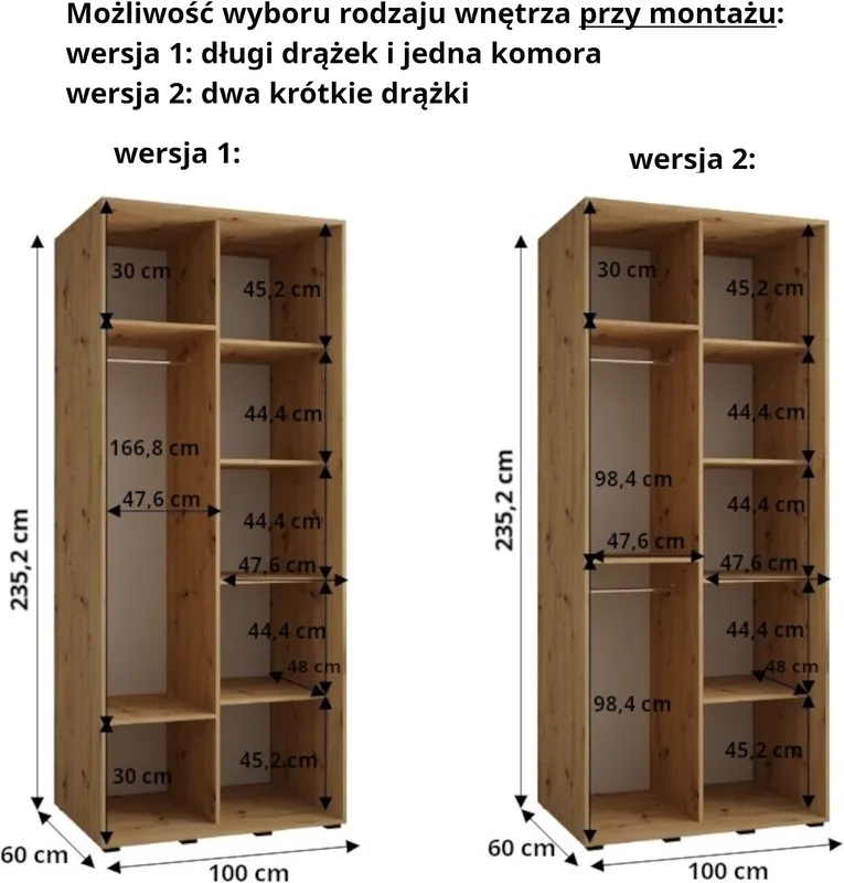 Szafa przesuwna z lustrem wysoka Davos 3 100 głębokość 60cm
