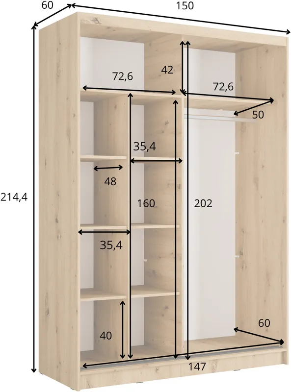 Šatní skříň Aluna III 150 cm