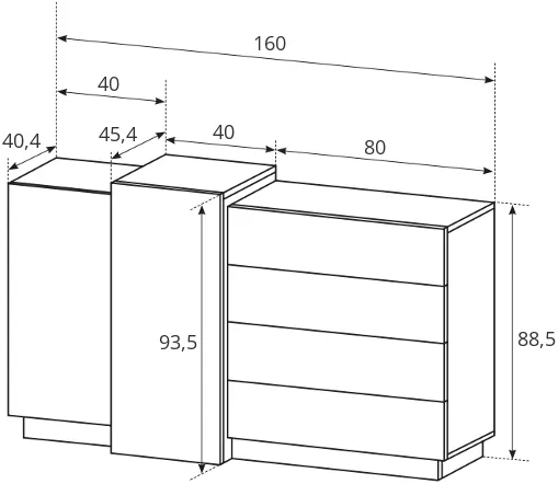 Dvoudveřová komoda se zásuvkami do obývacího pokoje nebo ložnice 3D