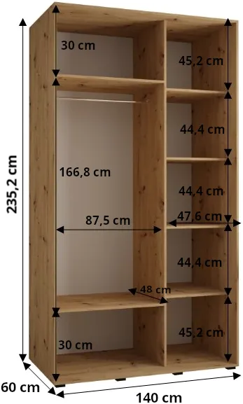 Šatní skříň s posuvnými dveřmi Davos 1 140, hloubka 45 cm
