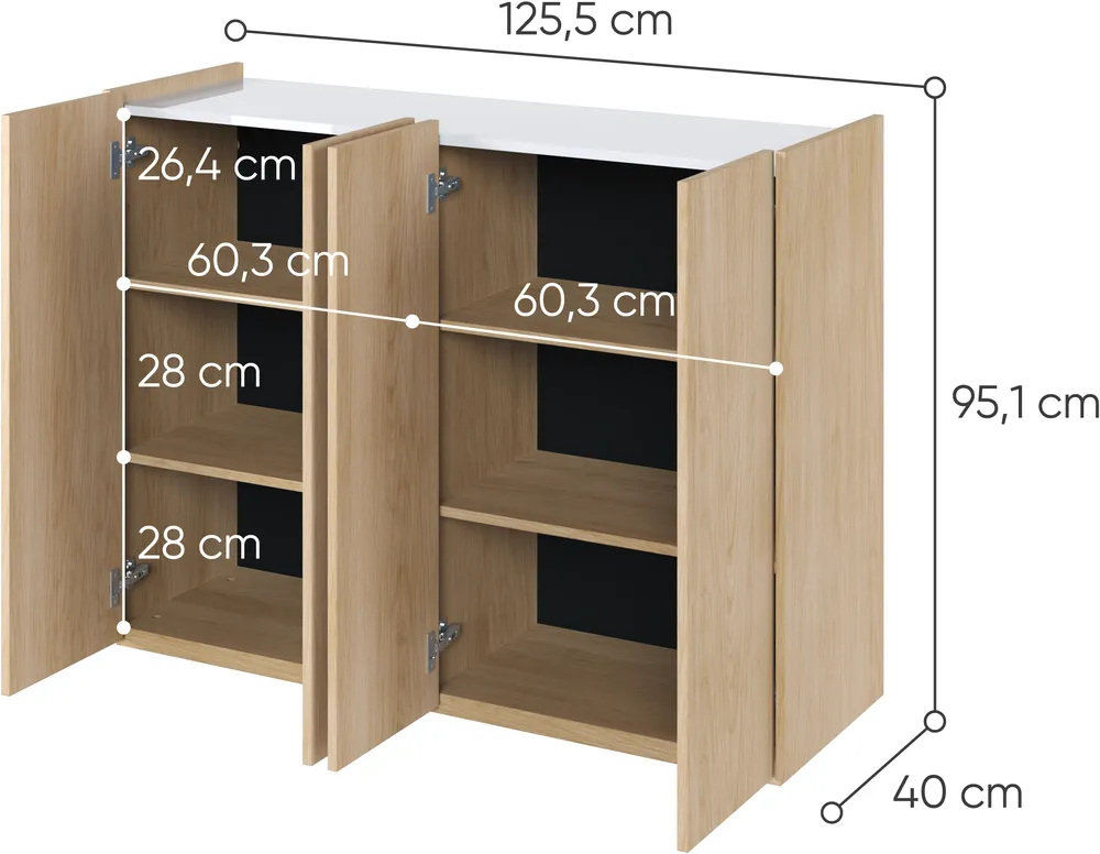 Komoda Easy čtyřdveřová s LED osvětlením v sadě