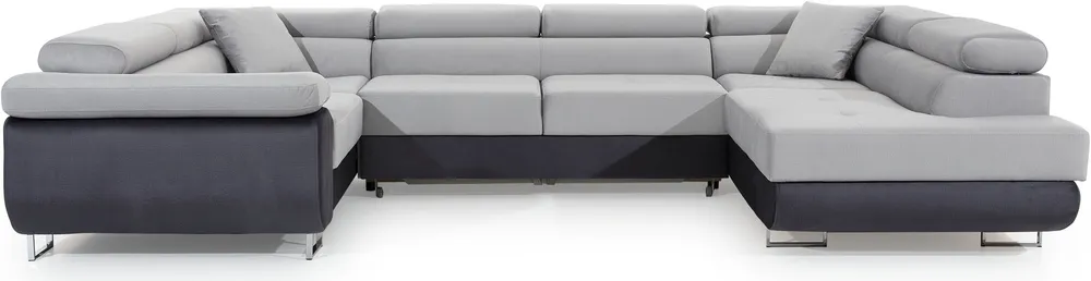 Pravostranná rohová sedací souprava Letto s funkcí spaní typu delfín a úložným prostorem