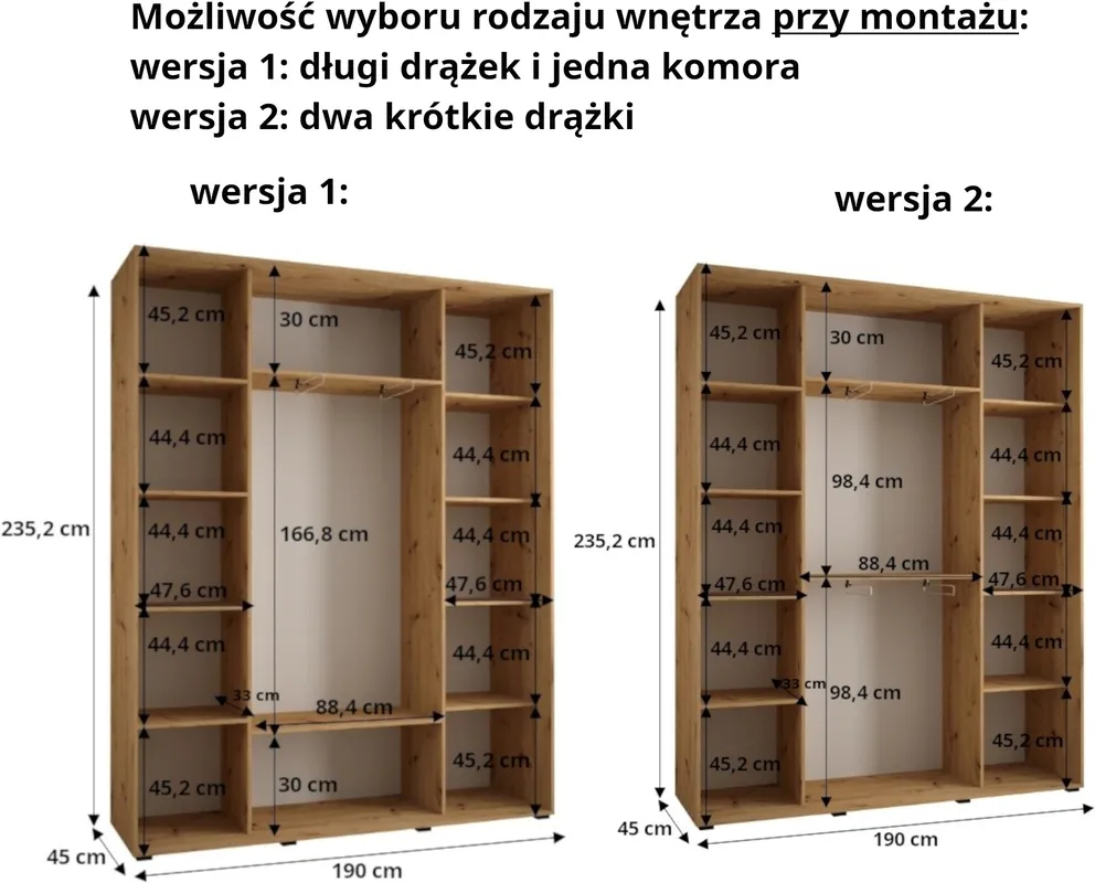 Szafa przesuwna z lustrem wysoka Davos 3 190 głębokość 45 cm