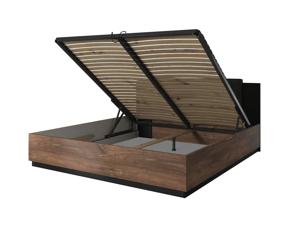 Dwuosobowe łóżko 160 z tapicerowanym zagłówkiem i pojemnikiem do sypialni Sigma