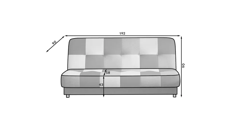 Sofa Cayo z funkcją spania typu click-clack i pojemnikiem na pościel
