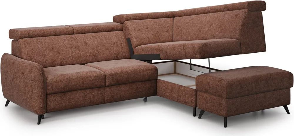 Narożnik z dostawką Comfy prawostronny z funkcją spania i pojemnikiem 