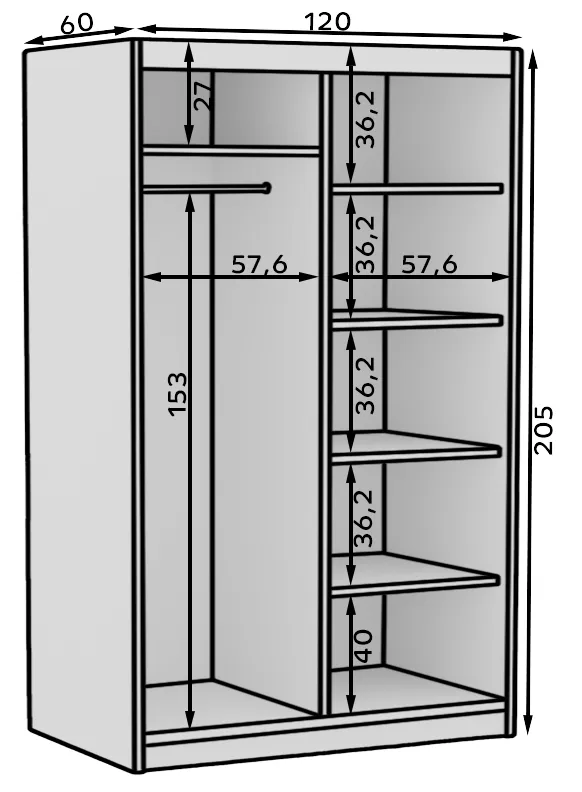 Šatní skříň s posuvnými dveřmi se zrcadlem Hailey 120 cm
