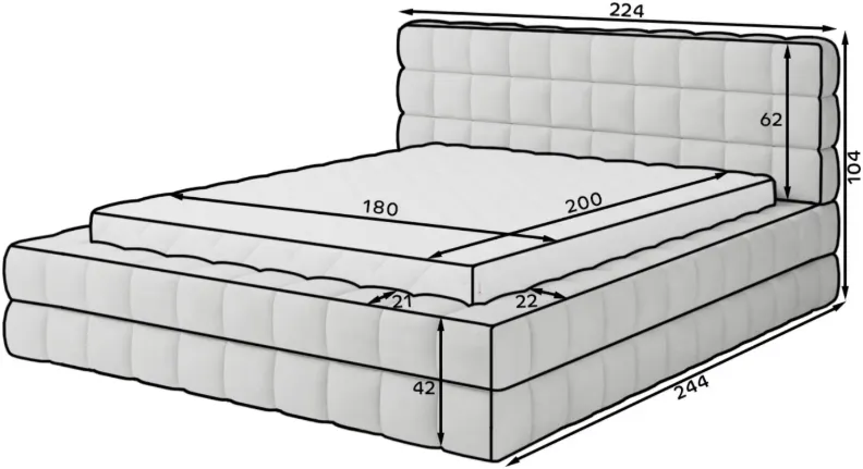 Łóżko Dizzle 180x200 ze stelażem metalowym i pojemnikiem na pościel
