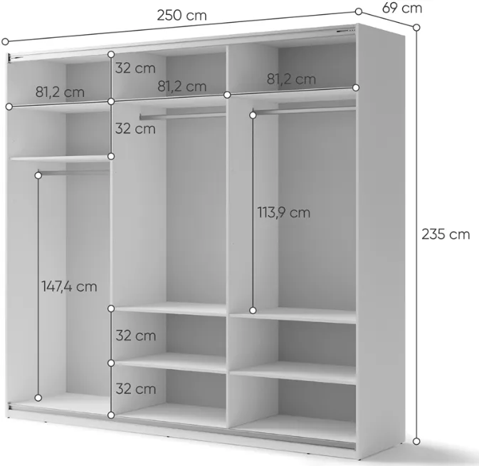 Šatní skříň s posuvnými dveřmi 250 Maxi