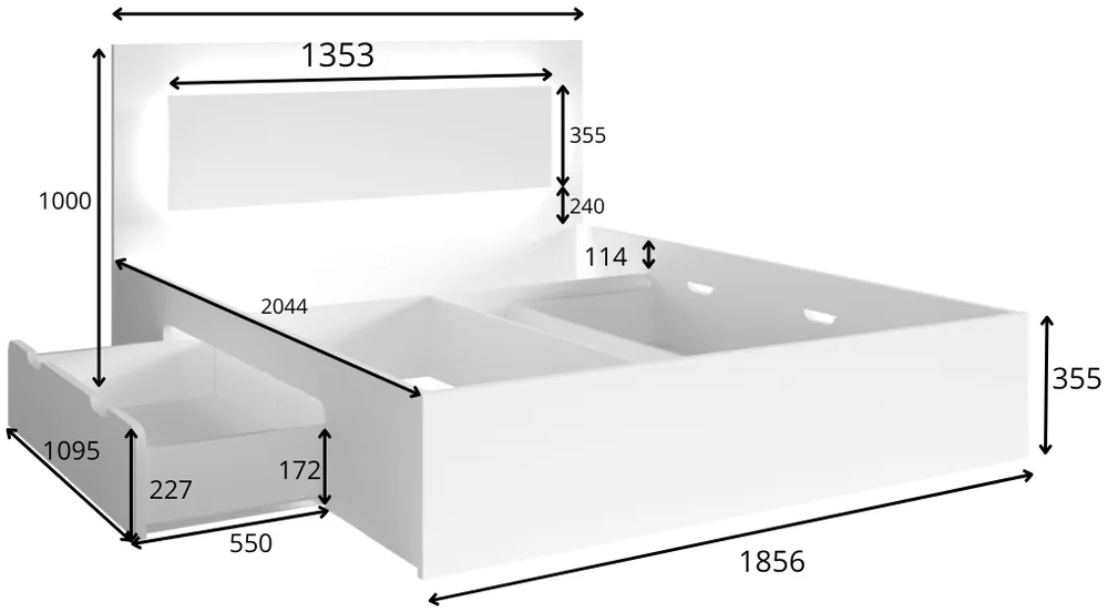 Posteľ 180 Fino so zásuvkami a LED osvetlením