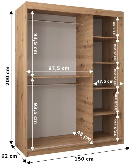 Skriňa s posuvnými dverami so zrkadlom Pole 150