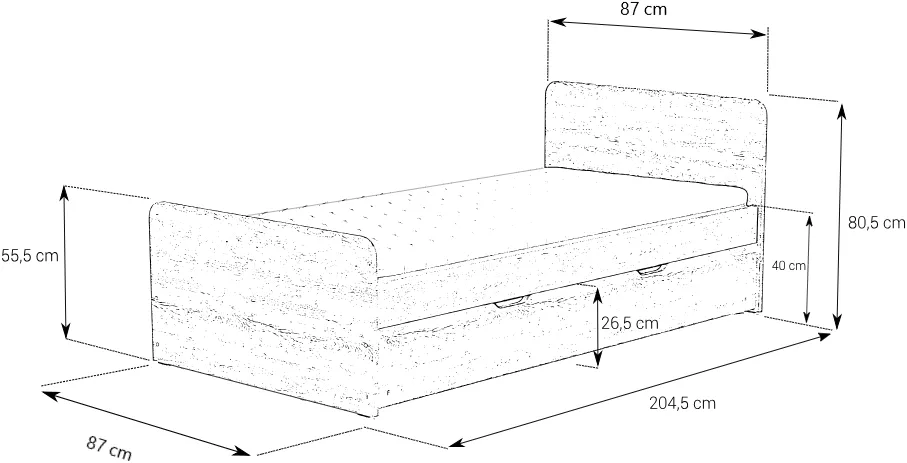 Łóżko 80208 z podnoszonym stelażem i pojemnikiem 90x200