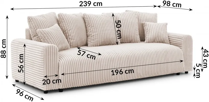 Sofa 4-osobowa Luma Small z funkcją spania