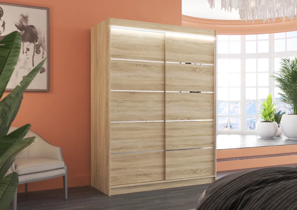 Šatní skříň s posuvnými dveřmi s LED osvětlením Luft 150