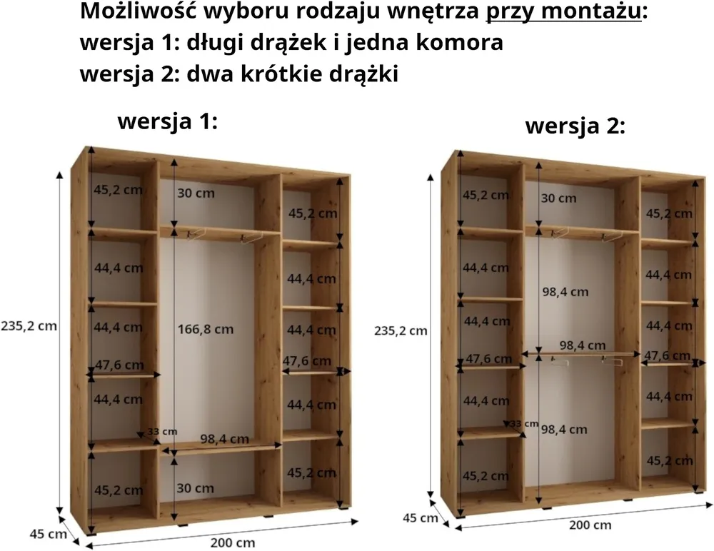 Szafa przesuwna z lustrem Davos 5 200 45 cm głębokości