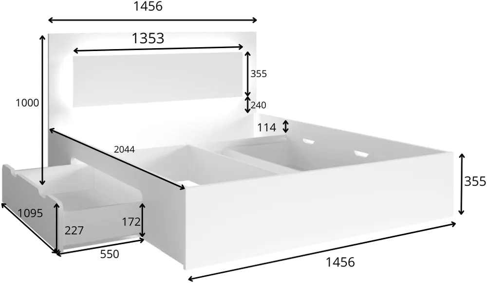 Postel 140 Fino se zásuvkami a LED osvětlením