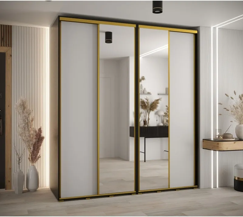 Šatní skriňa s posuvnými dverami so zrkadlom vysoká Davos 3 210 hĺbka 60 cm
