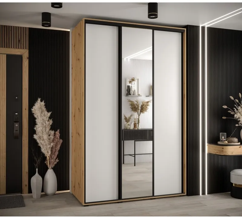 Vysoká šatní skříň s posuvnými dveřmi a zrcadlem Davos 3 150, hloubka 60 cm, výška 235,2 cm