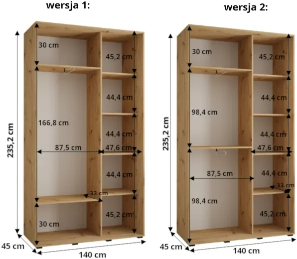 Szafa przesuwna Davos 2 140 45 cm głębokości